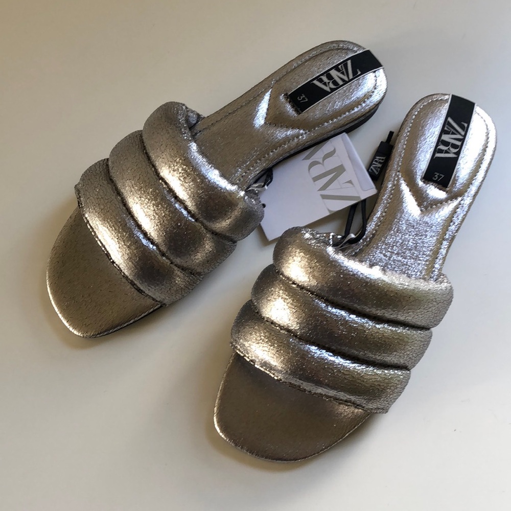 Silver Zara puff sandals (size 6.5 / EU 37)